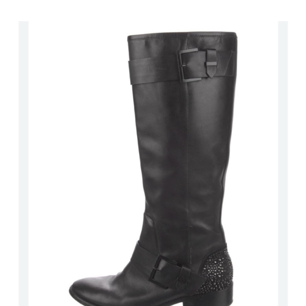 BRIAN ATWOOD Leather Embellished Crystal Riding Boots Black Knee High Women’s 10